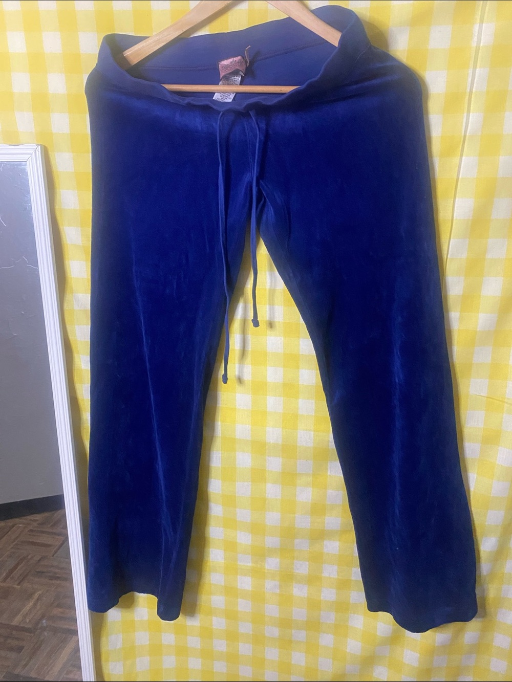 Juicy Couture velour jogger pants, Y2K-style royal blue velour,